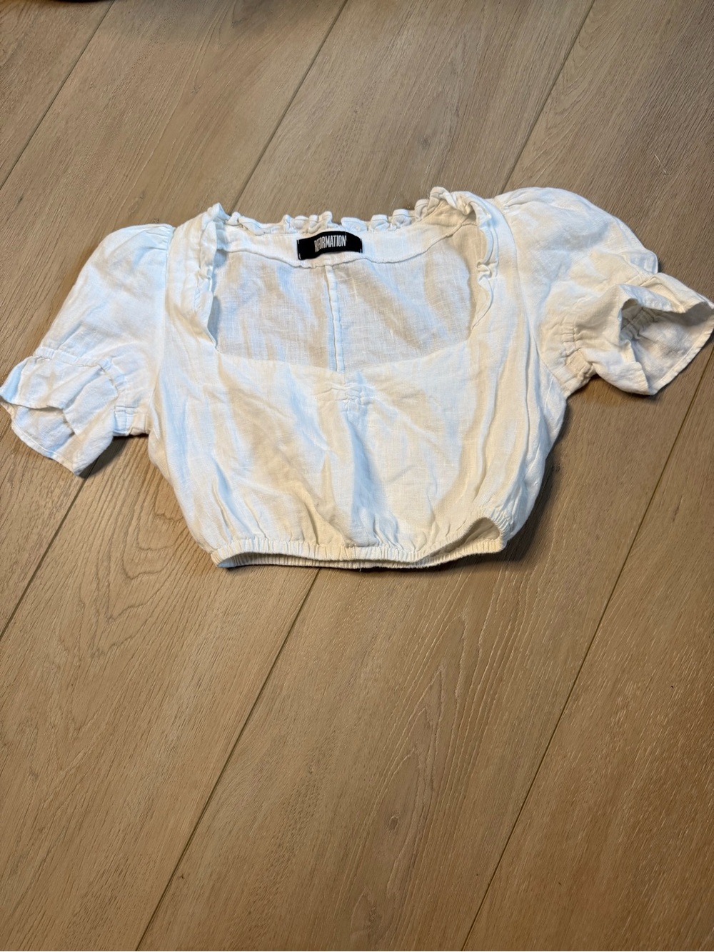 Reformation 100% linen White Puff Sleeve Crop Top Size XS